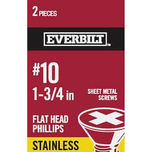 #10 x 1-3/4 in. Stainless Steel Phillips Flat Head Sheet Metal Screw (2-Pack)