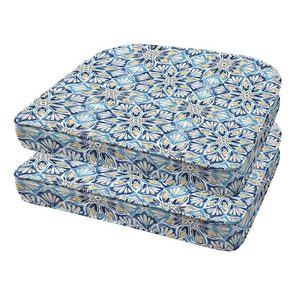 Honeycomb Beryl Pacific Blue Rounded Outdoor Seat Cushion (2-Pack)