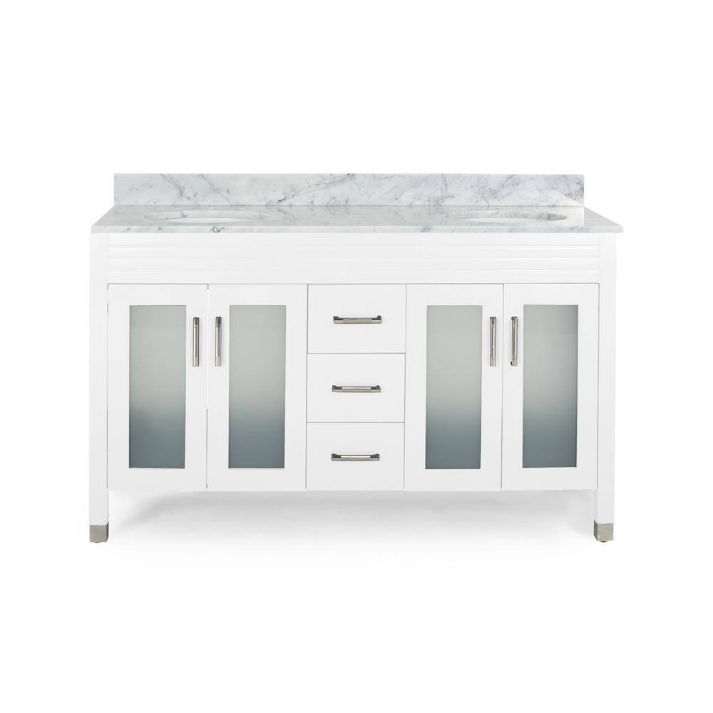 Noble House Halston 60 in. W x 22 in. D Bath Vanity with Carrara Marble