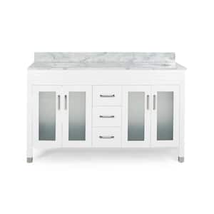 Halston 60 in. W x 22 in. D Bath Vanity with Carrara Marble Vanity Top in White with White Basin