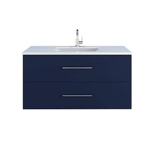Napa 48" W x 22" D x 21-3/8" H Single Sink Bathroom Vanity Wall Mounted in Navy Blue with White Quartz Countertop