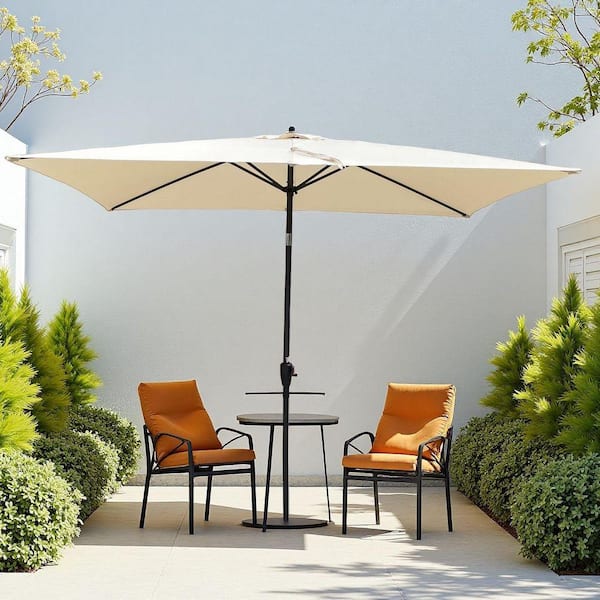 6 ft. x 9 ft. Patio Market Umbrella Outdoor Waterproof Umbrella with Crank and Push Button Tilt in Tan