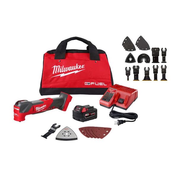 M18 FUEL 18V Brushless Oscillating Multi-Tool Kit w/ 5. 0Ah Battery, Charger, Bag with 20-Pc OMT Blade Kit