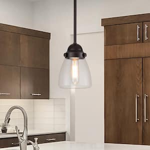 Yellowstone 1-Light Oil Rubbed Bronze Pendant with Seeded Glass Shade