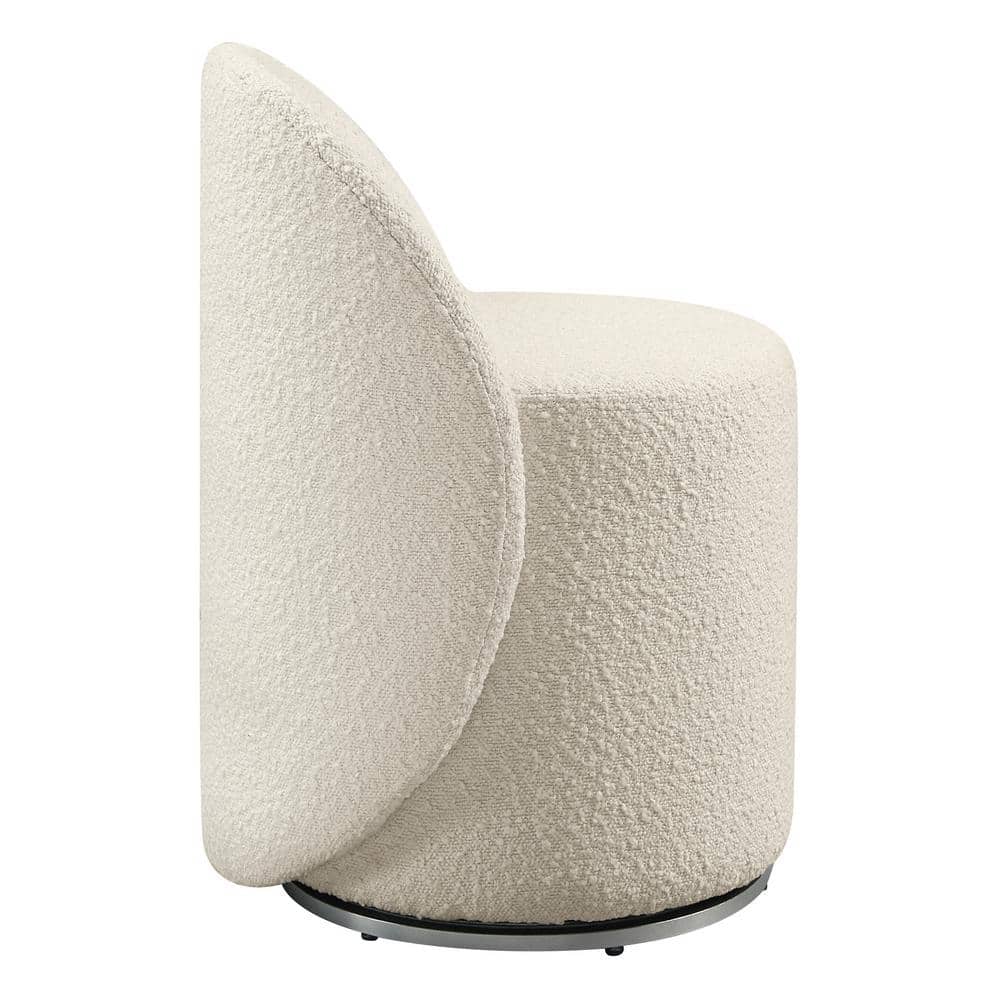 Cream Textured Boucle Swivel Barrel Vanity Chair