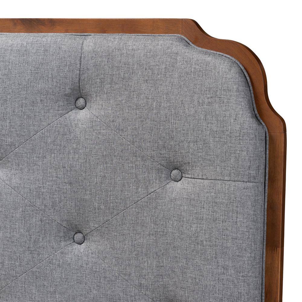 Gray Tufted Upholstered Queen Headboard with Walnut Wood Frame