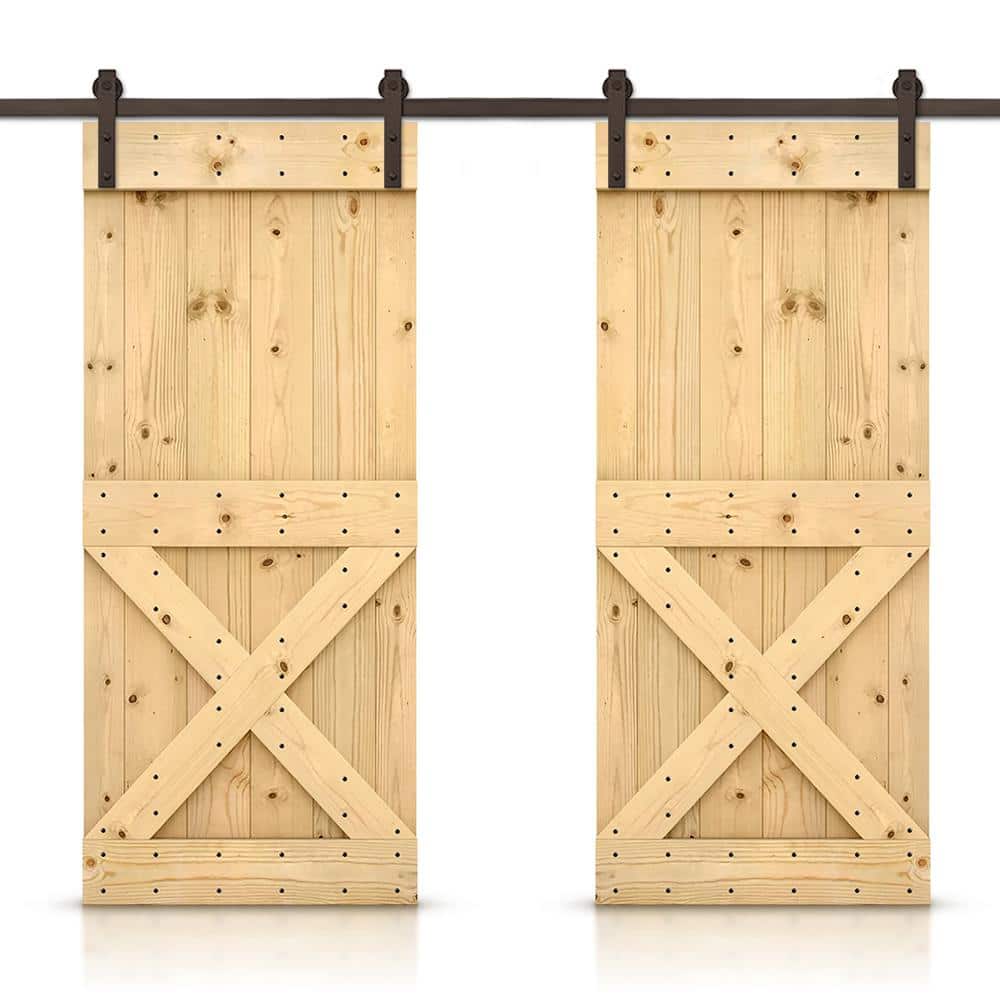 Mini X 44 in. x 84 in. Unfinished Stained DIY Solid Pine Wood Interior Double Sliding Barn Door with Hardware Kit price history on PriceWatchPro