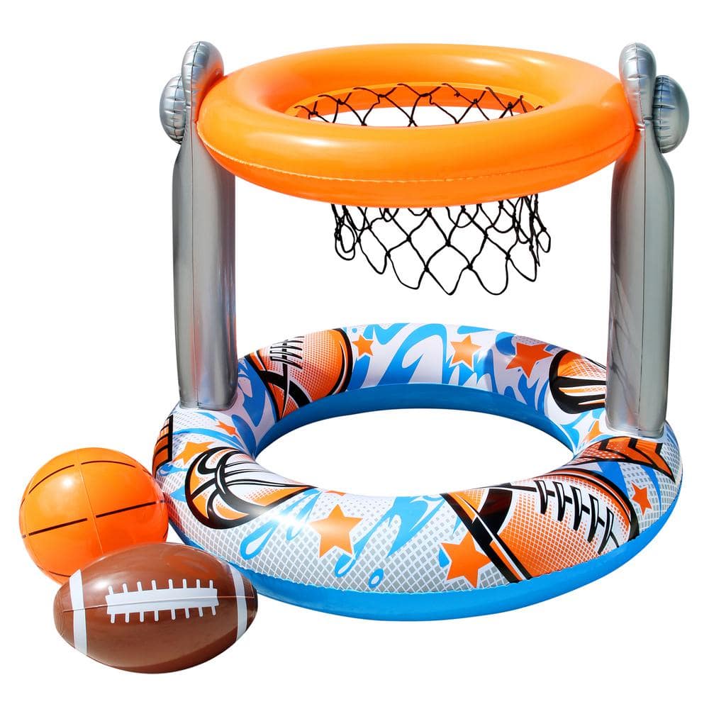 BANZAI 2 'N 1 Multicolor Swimming Pool Sport Combo Set, Basketball Hoop
