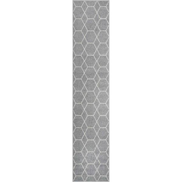 Trellis Frieze Collection Area Rug - Geometric (2 ft.  x 10 ft. Runner Light Gray/Ivory)