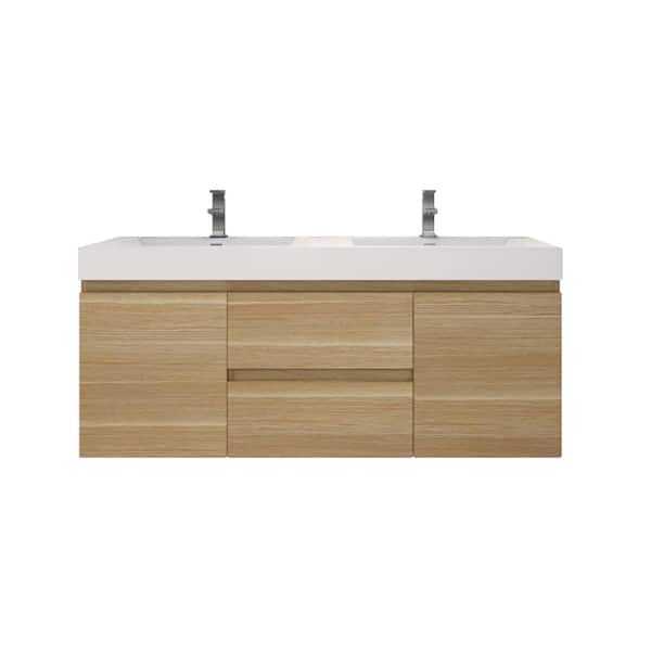 Moreno Bath Fortune 60 in. W Bath Vanity in White Oak with Reinforced Acrylic Vanity Top in White with White Basins