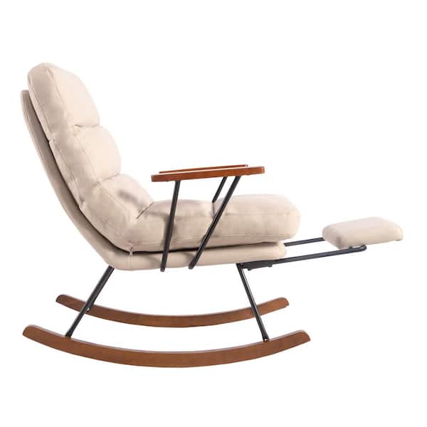 Dovelina 22 in. W Beige Rocking Upholstered Chairs with Cushions Wood Arm