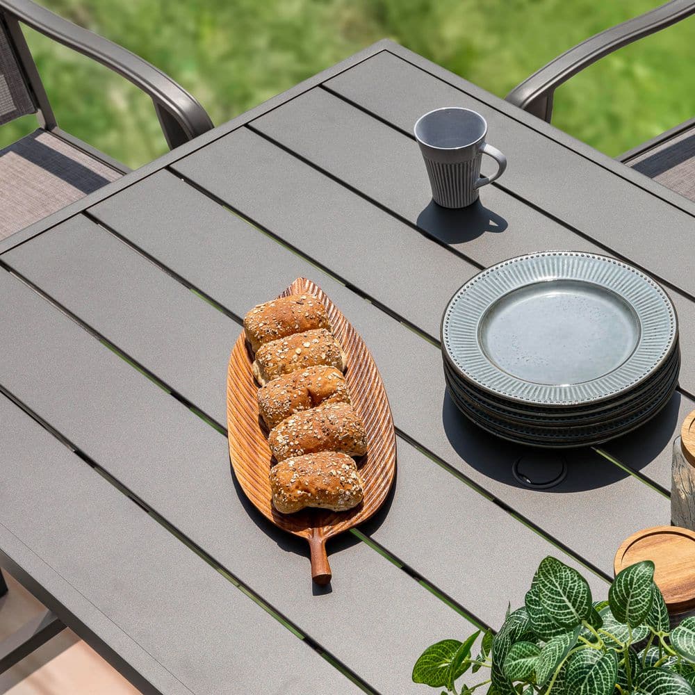 Nuu Garden 61'' Grey Iron Rectangular Patio Dining Table with Umbrella Hole