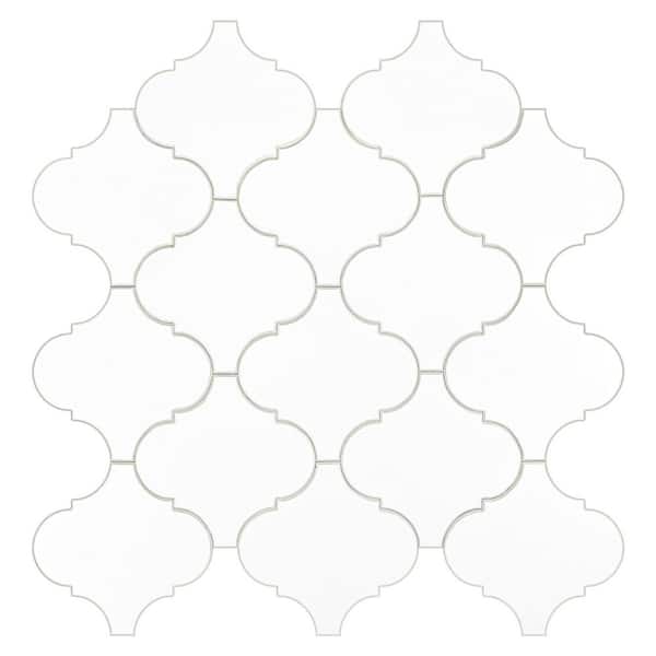 AVANT DECOR Zurich White Arabesque 10.48 in. x 10.66 in. 3.3 mm Stone Peel and Stick Backsplash Tile (6.21 sq. ft./8-Pack)