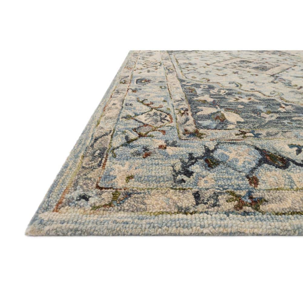 Handcrafted Lt. Blue Wool Tufted Rectangular Rug 5' x 7'6"