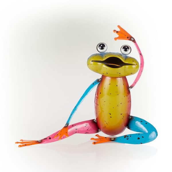 Alpine Corporation 11 in. H Indoor/Outdoor Colorful Metal Stretching Yoga  Frog Decorative Garden Statue MBG156HH - The Home Depot