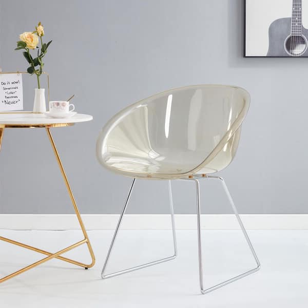Seafuloy Plastic Transparent Semicircle Side Chair 2-set in Light Brown