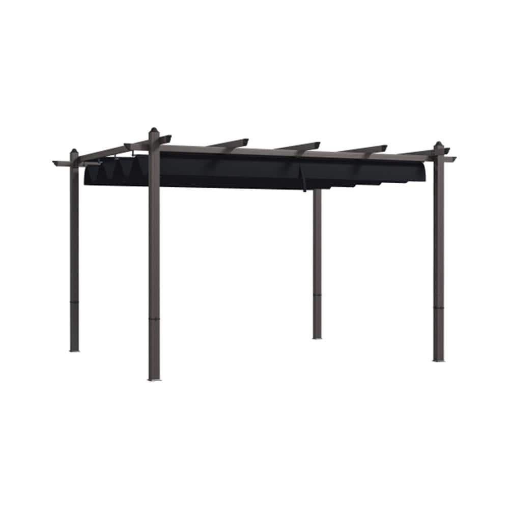 Gray 10' x 12' Wood Grain Aluminum Retractable Pergola Canopy