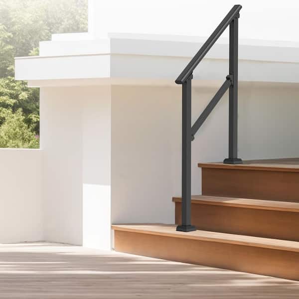 2-3 Step Handrails for Outdoor Steps 36.2 in. H x 3.3 in. W Black Steel Stair Railing Kit Square Tube for Concrete