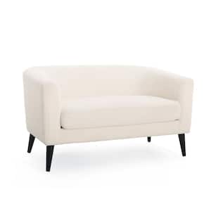 Fabric Upholstery Loveseat with Wood Turned legs, White
