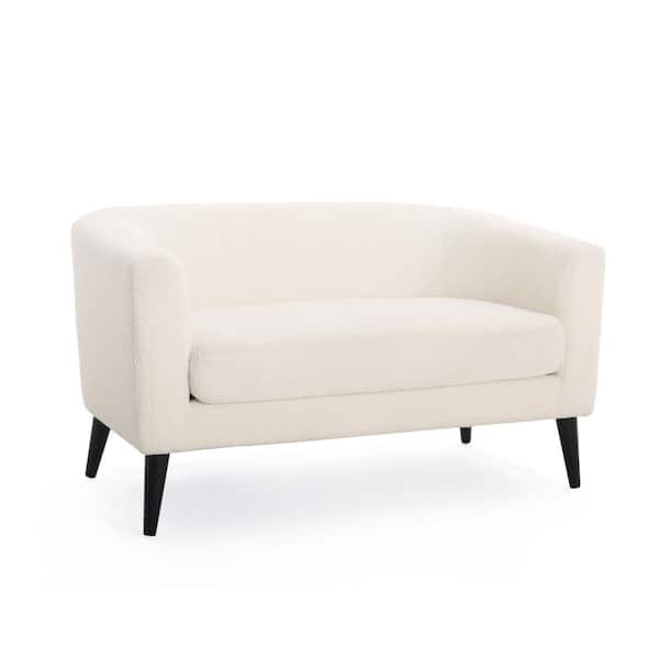 Noble House Indoor 51.50 in. W White Fabric Upholstery Loveseat with Wood Turned Legs