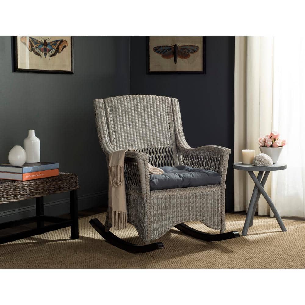 Coastal Chic Antique Grey Rattan Rocking Chair
