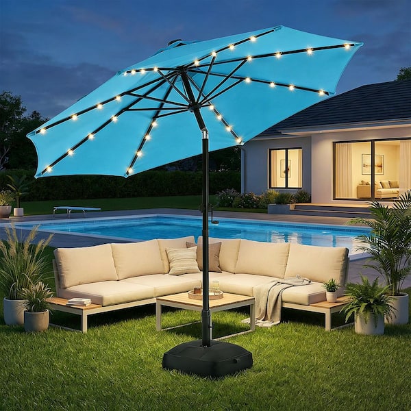lighted patio umbrella with stand Cantilever Base Experience the finest in outdoor and patio shading with this 10 ft HOMSHADE 10FT Solar LED Cantilever