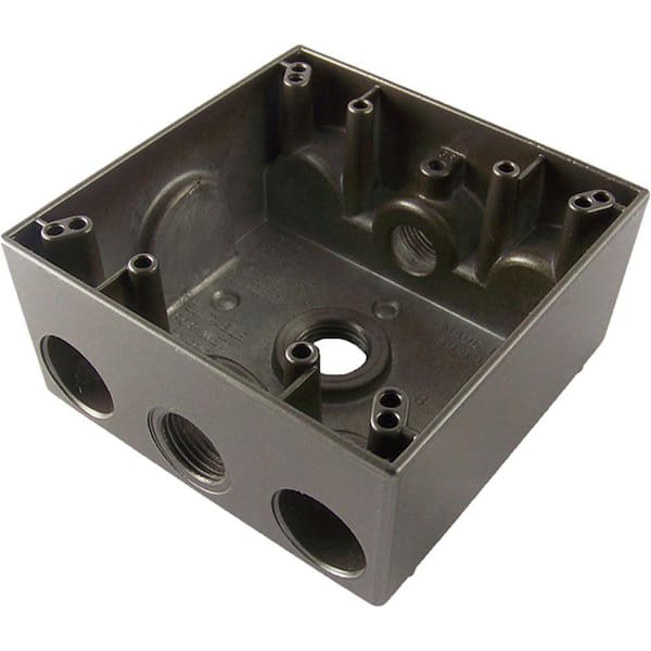 Greenfield 2 Gang Weatherproof Electric Outlet Box with Three 1/2 in. Holes - Bronze