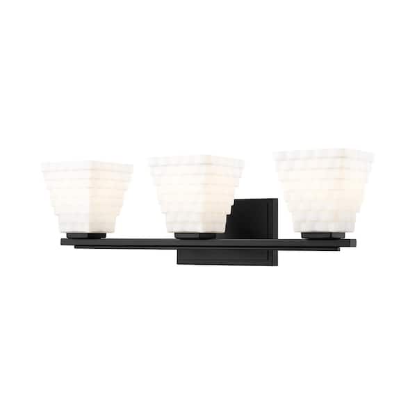 Unbranded Annalise 24 in. 3 Light Matte Black Vanity Light with Matte Opal Glass Shades