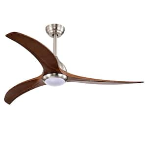 52 in. Indoor/Outdoor Nickel Ceiling Fan with Lights, 3-Carved Wood Fan Blades Ceiling Fan with 6-Speed Remote