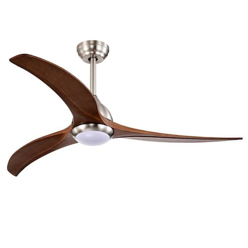 52 in. Indoor/Outdoor Nickel Ceiling Fan with Lights, 3-Carved Wood Fan Blades Ceiling Fan with 6-Speed Remote Lighting
