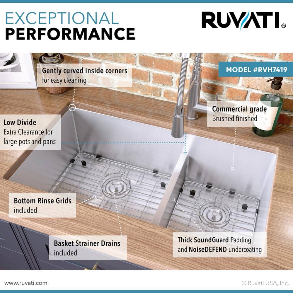 Ruvati 33-Inch Stainless Steel Double Bowl Undermount Kitchen Sink