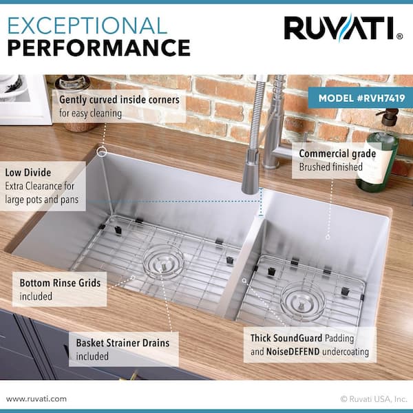 Ruvati Urbana 33 in. Undermount 60/40 Double Bowl 16-Gauge