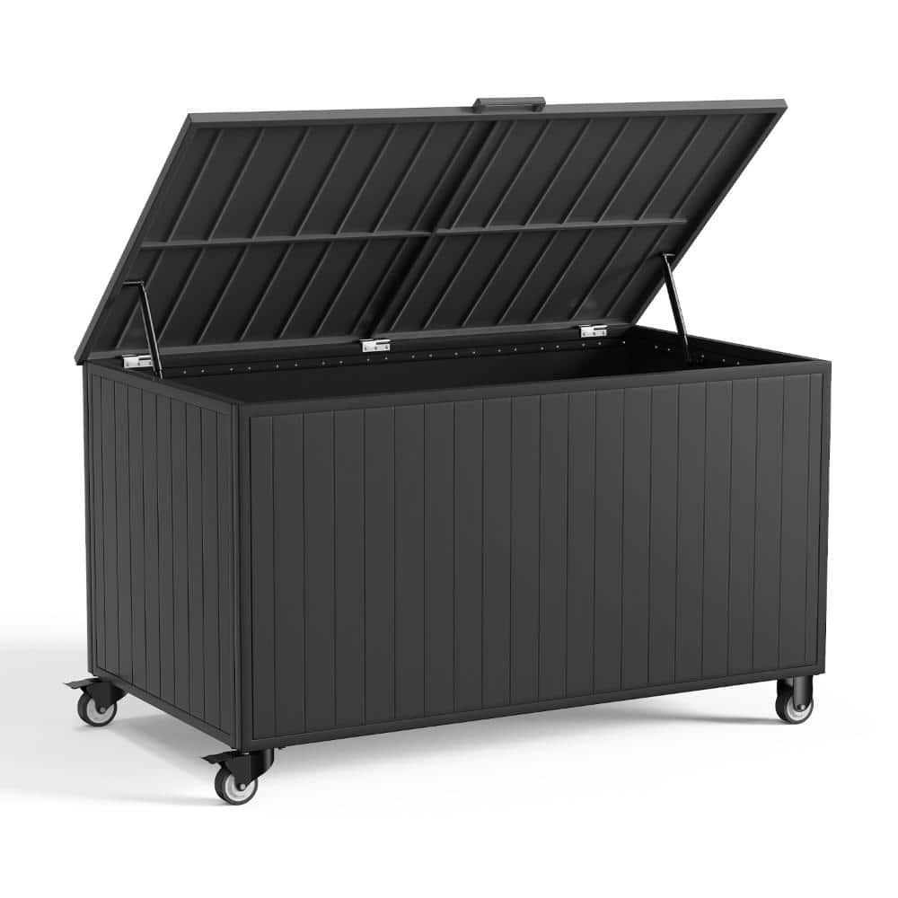 150 Gal. Aluminum & Polylumber Outdoor Storage Deck Box with Wheels in Black