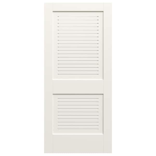 JELD-WEN 36 in. x 80 in. 2-Panel Solid Core White Primed MDF Wood Interior Door Slab with Full Modern Ventilated Panel Louver