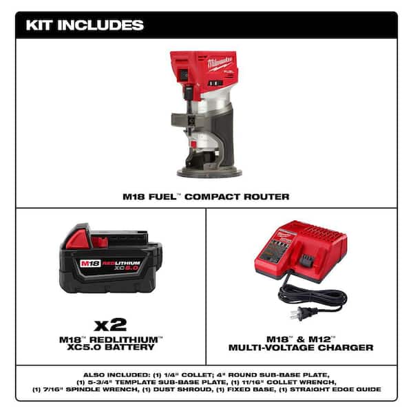 M18 FUEL 18V Lithium-Ion Brushless Cordless Compact Router w/(2) 5.0Ah Batteries & Charger