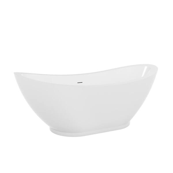 Prospero 69 in. L x 32.5 in. W Acrylic Double Slipper Freestanding Soaking Bathtub with Center Drain in Brushed Nickel