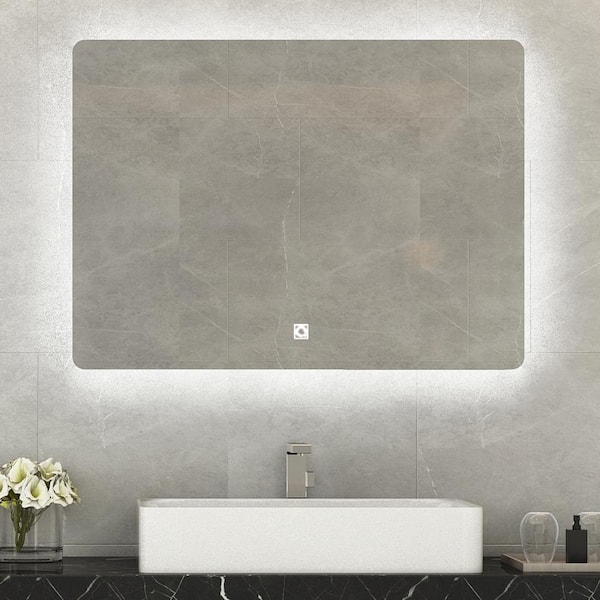 TOOLKISS 32 in. W x 24 in. H Modern Frameless Rectangular LED Light Bathroom Vanity Mirror in Silver