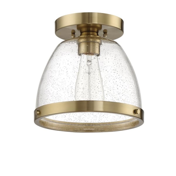 CRAFTMADE Lodie 9.5 in. 1 Light Satin Brass Finish Transitional Flush Mount with Clear Seeded Glass and No Bulbs Included