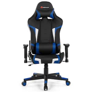 Blue Faux Leather Gaming Chair Reclining Swivel Racing Office Chair