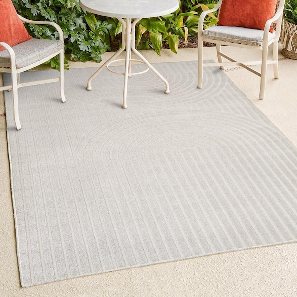 JONATHAN Y Sofia High-Low MidCentury Modern Arch Stripe 2-Tone Ivory/Cream 3 ft. x 5 ft. Indoor/Outdoor Area Rug
