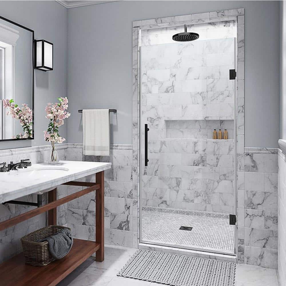 Kinkade 30.75 - 31.25 in. W x 72 in. H Frameless Hinged Shower Door with StarCast Clear Glass in Oil Rubbed Bronze price history on PriceWatchPro