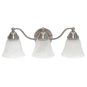 7.5 in. 3-Light Brushed Nickel and Alabaster Shades Metal Glass Shade Vanity Uplight Downlight Wall Fixture