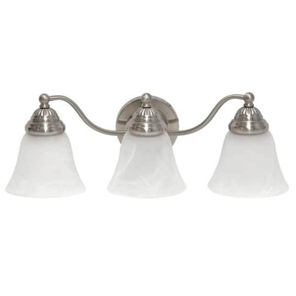 Lalia Home 7.5 in. 3-Light Brushed Nickel and Alabaster Shades Metal Glass Shade Vanity Uplight Downlight Wall Fixture