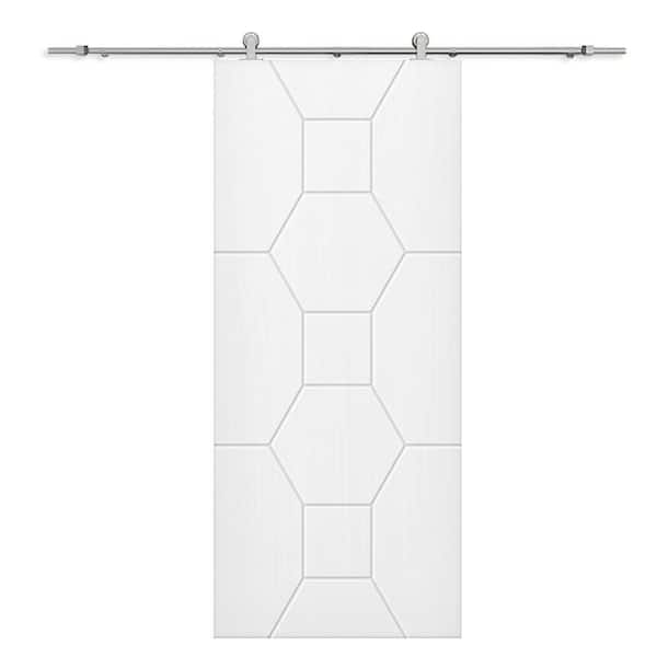 CALHOME 30 in. x 96 in. White Painted Composite MDF Paneled Interior Sliding Barn Door with Hardware Kit