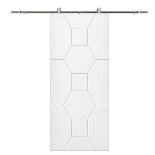 CALHOME 42 in. x 96 in. White Painted Composite MDF Paneled Interior Sliding Barn Door with Hardware Kit