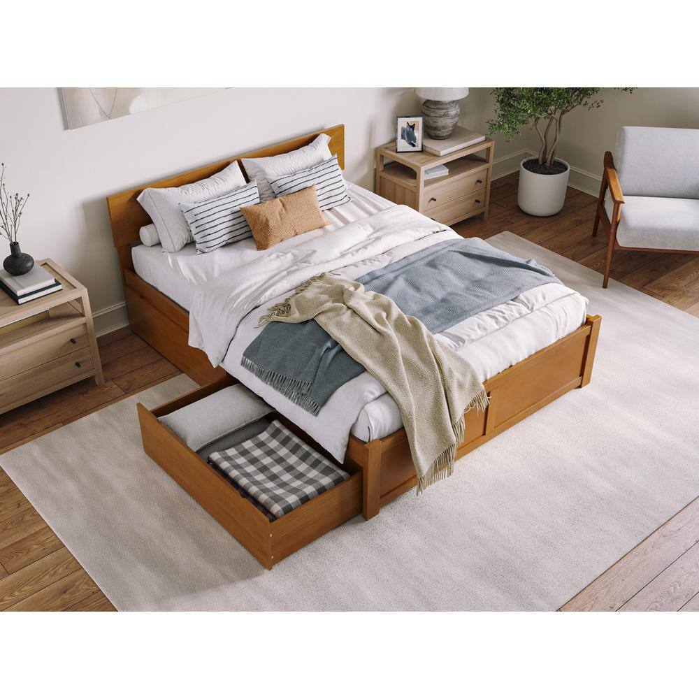 Light Toffee Queen Wood Platform Bed with Storage Drawers