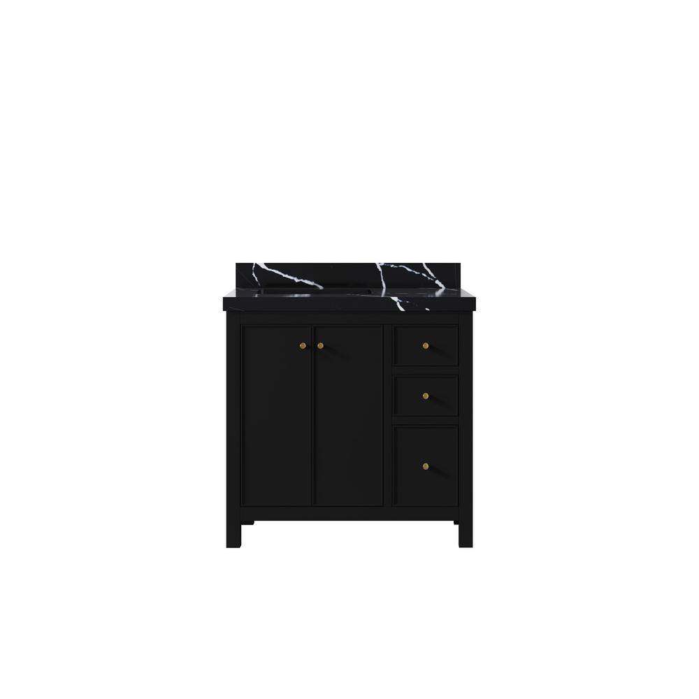 Chicago 36 in. W x 22 in. D x 36 in. H Single Left Offset Sink Bath Vanity in Black with 2 in. Calacatta Black qt. Top price history on PriceWatchPro