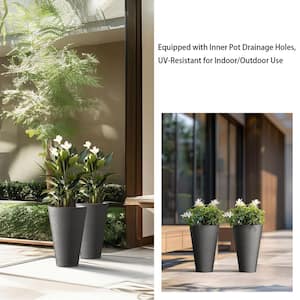 Large and Tall 15 in. H Round Charcoal Black Plastic Planter Pots for Indoor/Outdoor Plants Set of 2