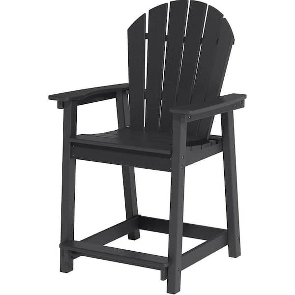 Black HDPE 400 LBS Heavy-Duty Tall Adirondack Bar Chair(1Pack), Weatherproof Ergonomic Patio Chair for Deck, Poolside