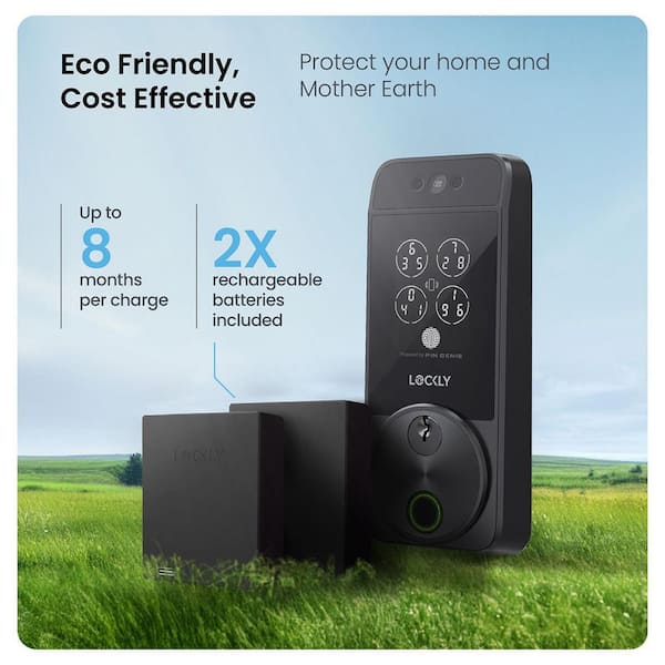 Lockly - Visage Facial Recognition Zeno Matte Black Deadbolt Wi-Fi Smart Lock, Home Key, Fingerprint, Keypad, Siri/Alexa/Google